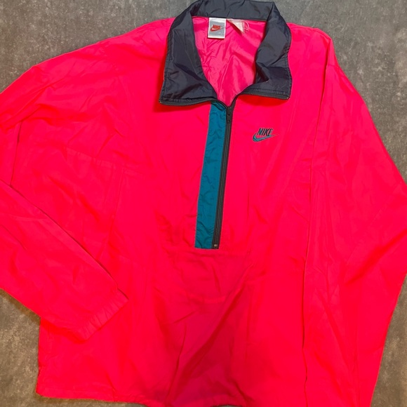 Nike Other - VNTG Nike Anorak Windbreaker Neon Pink Jacket Blue Swoosh Colorblock 90S XL READ